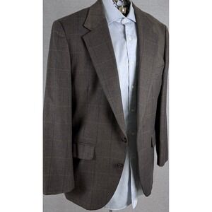 Vintage Bespoke Brown Herringbone Windowpane Sport Coat Blazer 38R Mens